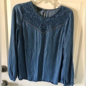 Blue Jean Shirt - Lace on top! 3/4 Sleeve